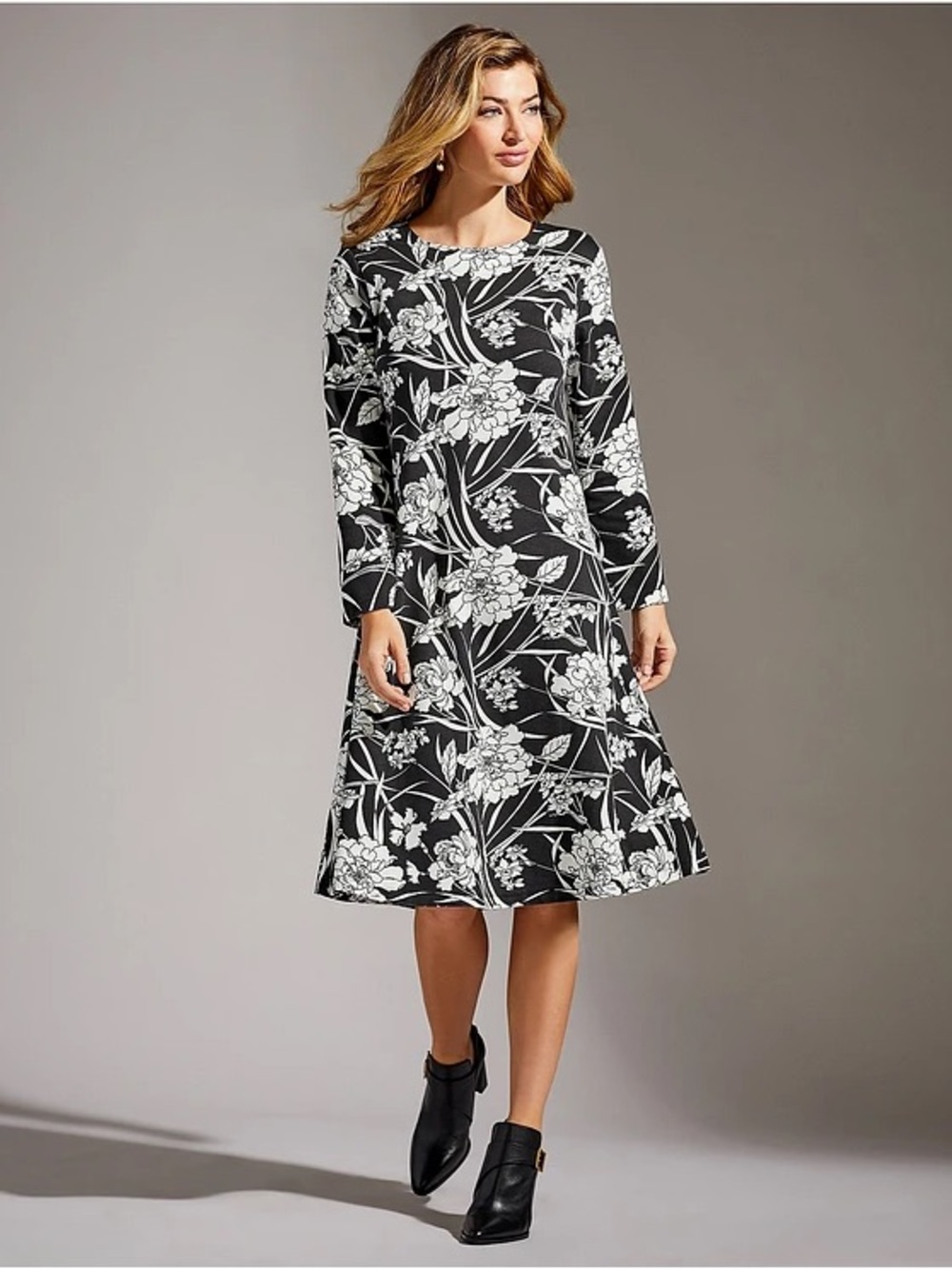 bryn Walker Black & White Floral Midi Dress